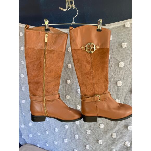 Iman Tall Riding Boots 6.5W (Fit 7–7.5) Brown Faux Leather Gold Buckle - Picture 9 of 9